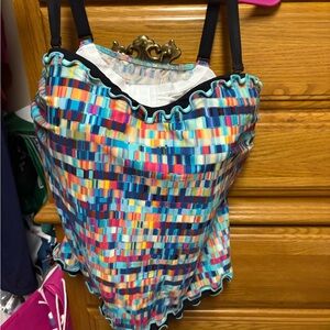 Colorful Geometric Tankini top with built in bra